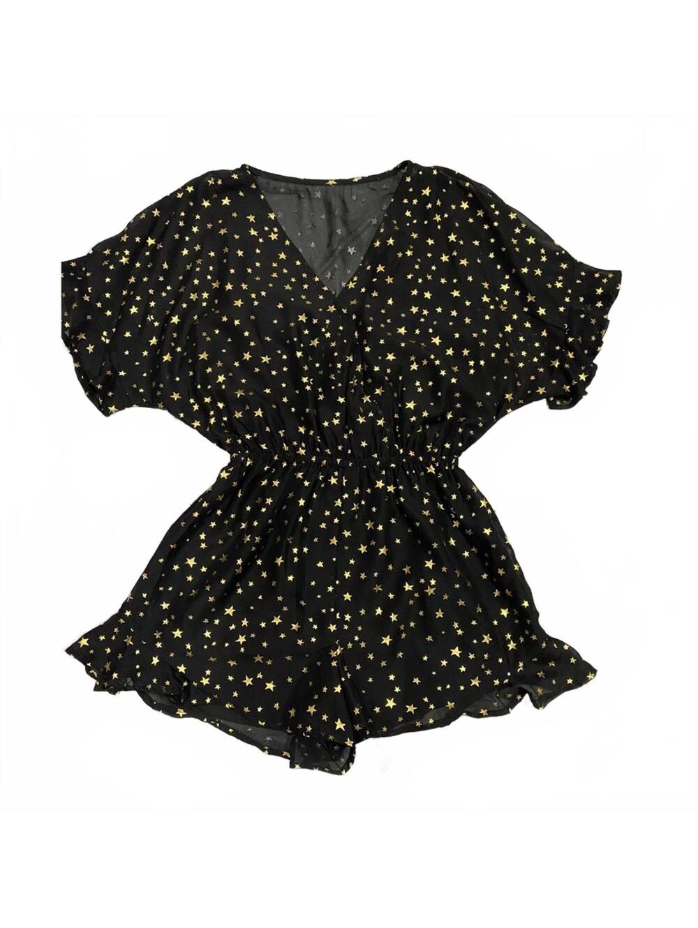 Gianni Bini Whimsigoth Gold Star Sheer Ruffle Romper Small